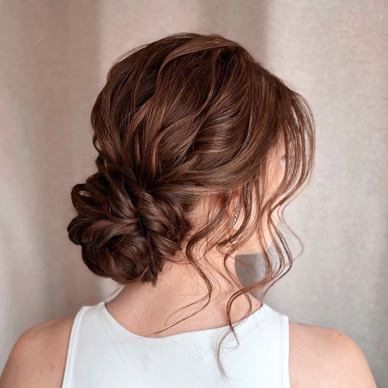Intricate Dark Brown Bun with Nape Tendrils Intricate Dark Brown Bun with Nape Tendrils — Messy Bun 2027