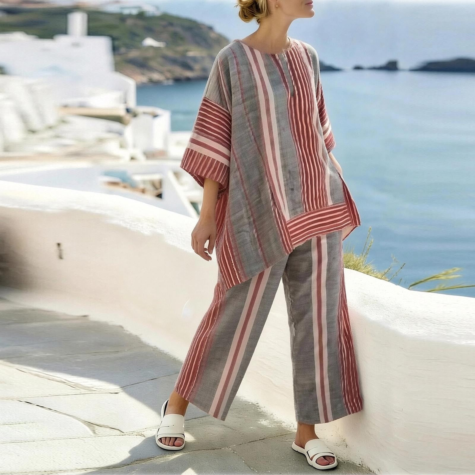 Striped Oversized Top and Straight-Leg Pant Matching Set Striped Oversized Top and Straight-Leg Pant Matching Set — Matching Set Outfits 2027