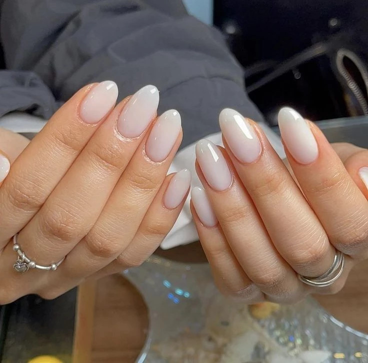 Milky White Pink Undertone Oval Nails — Minimalist Nails 2027