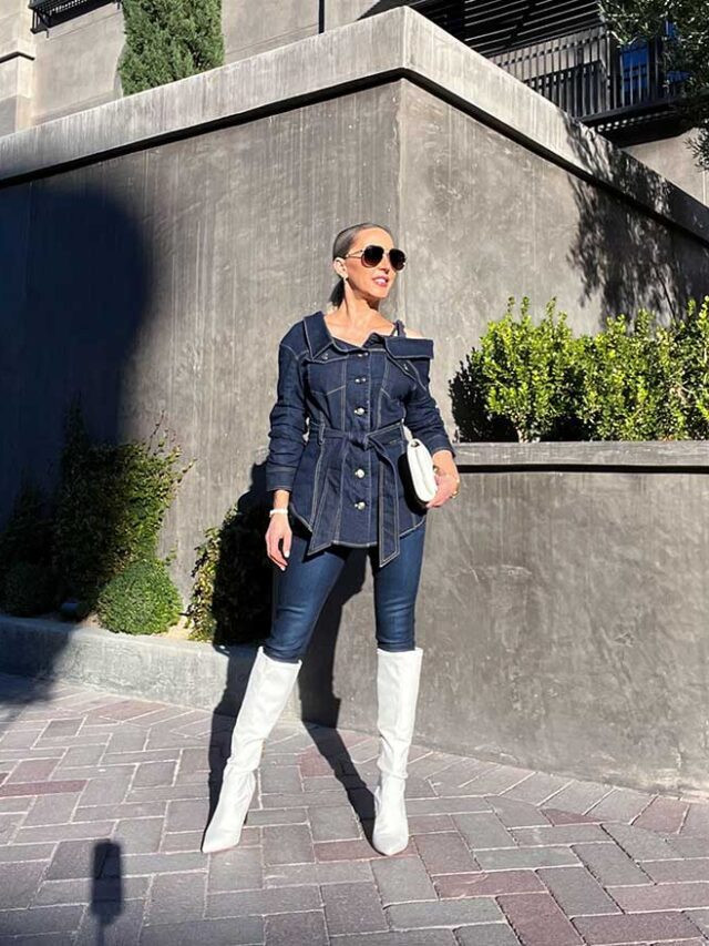 Denim Jacket and Jeans with White Knee-High Boots Denim Jacket and Jeans with White Knee-High Boots — Knee High Boots Outfits 2027