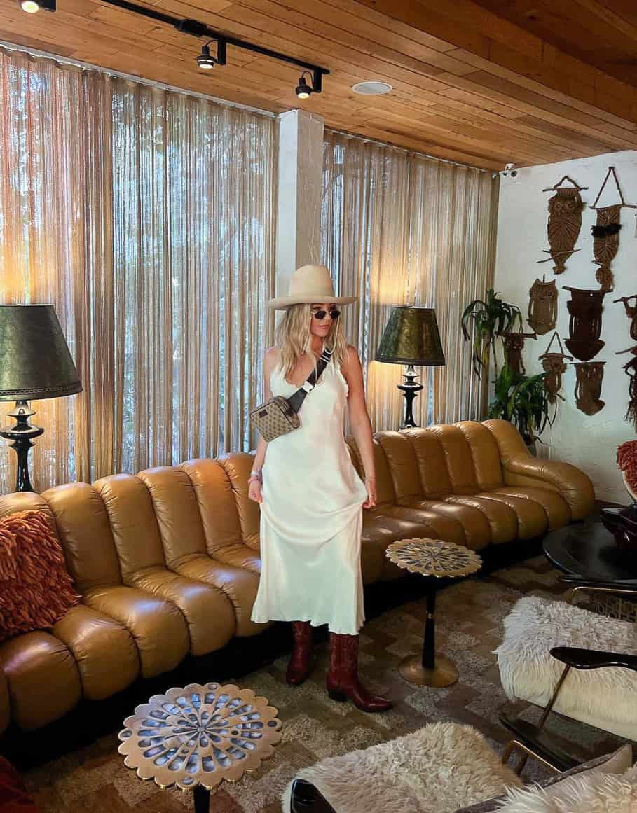 White Slip Dress with Red Cowboy Boots for a Desert Twist White Slip Dress with Red Cowboy Boots for a Desert Twist — Palm Springs Outfits 2027