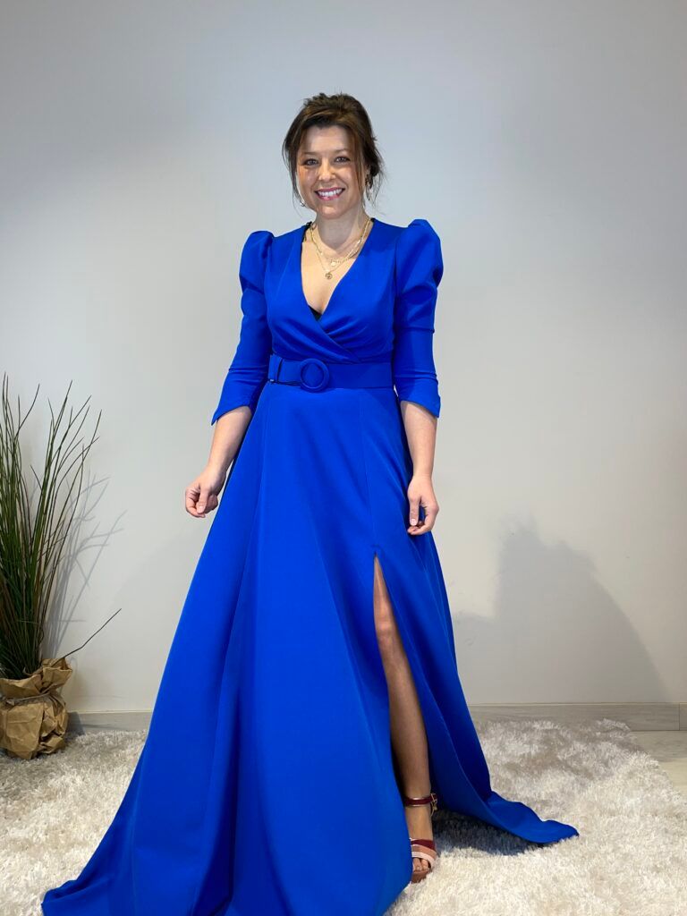 Royal Blue Wrap Dress with Puff Sleeves and High Slit for a Birthday Statement Royal Blue Wrap Dress with Puff Sleeves and High Slit for a Birthday Statement — Birthday Outfits 2027