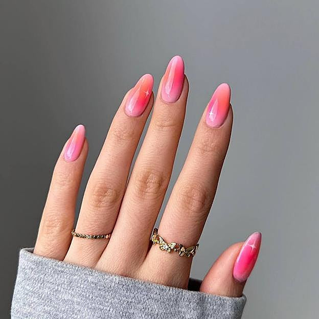 Pink To Orange Gradient Aura Almond Nails — Aura Nails 2027