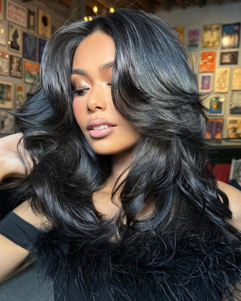 Voluminous Dark Brown With Caramel Highlights Voluminous Dark Brown With Caramel Highlights — Hair Color 2027 for Heart Face