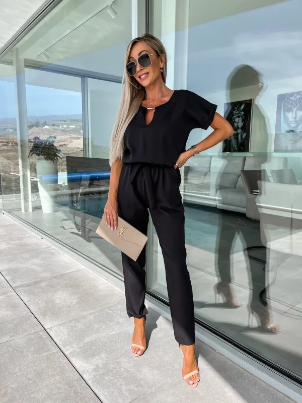 Black Keyhole Neckline Jumpsuit for Casual Daywear — Summer Jumpsuit Outfits 2027
