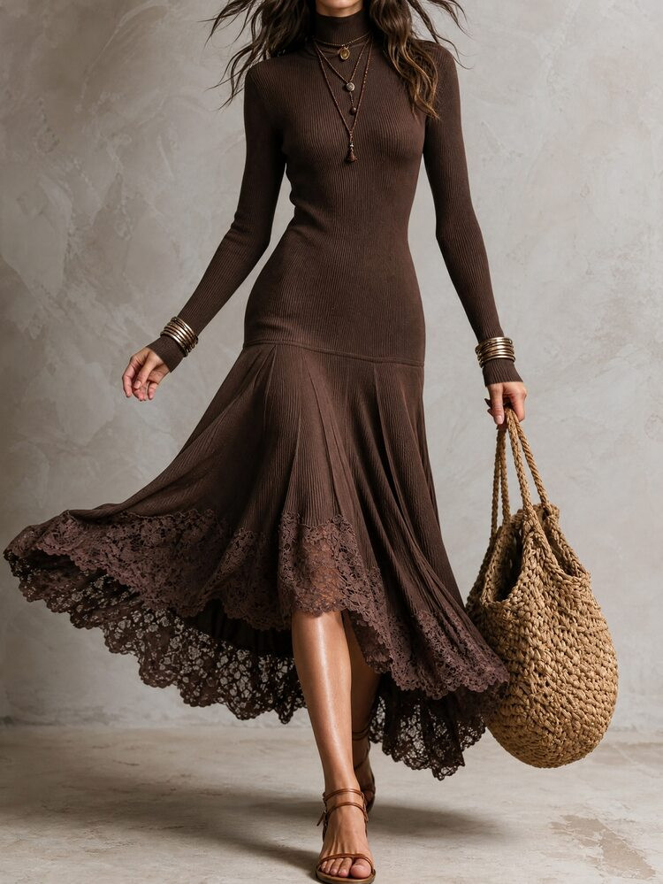 Knit Midi Dress with Lace Trim for Elegant Comfort Knit Midi Dress with Lace Trim for Elegant Comfort — Casual Thanksgiving Outfits 2026