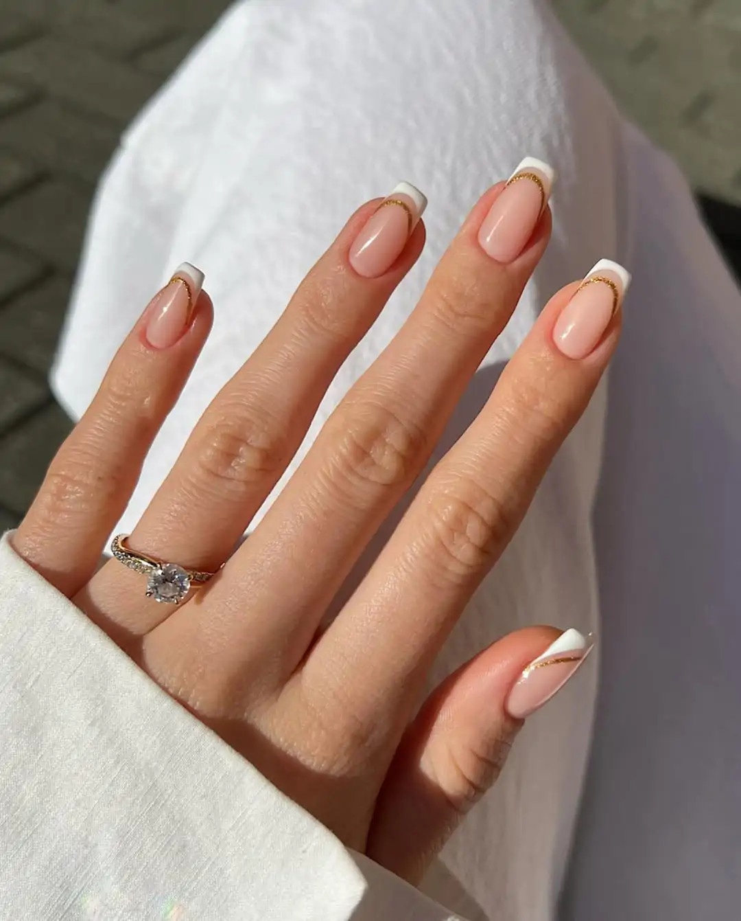 Gold Foil Accented French Almond Nails Gold Foil Accented French Almond Nails — Bridesmaid Nails Pink 2027