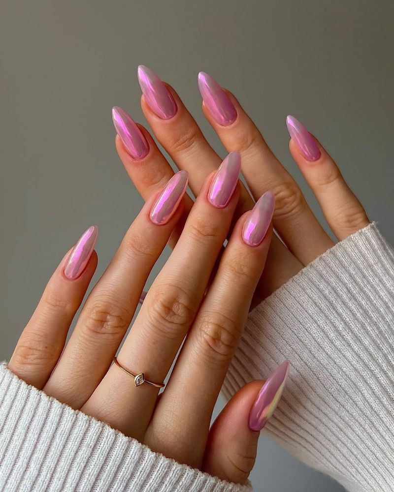Luminous Soft Pink Chrome Almonds — Pink Chrome Nails 2027