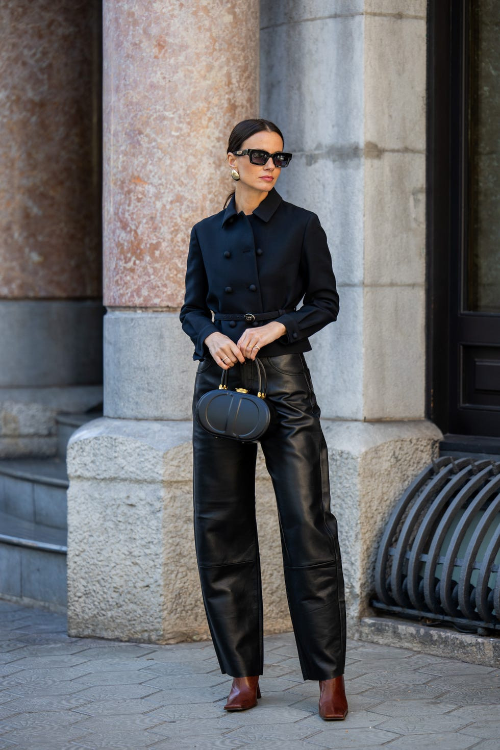 Leather Wide-Leg Trousers with Cropped Double-Breasted Jacket Leather Wide-Leg Trousers with Cropped Double-Breasted Jacket — Winter Casual Outfits 2027