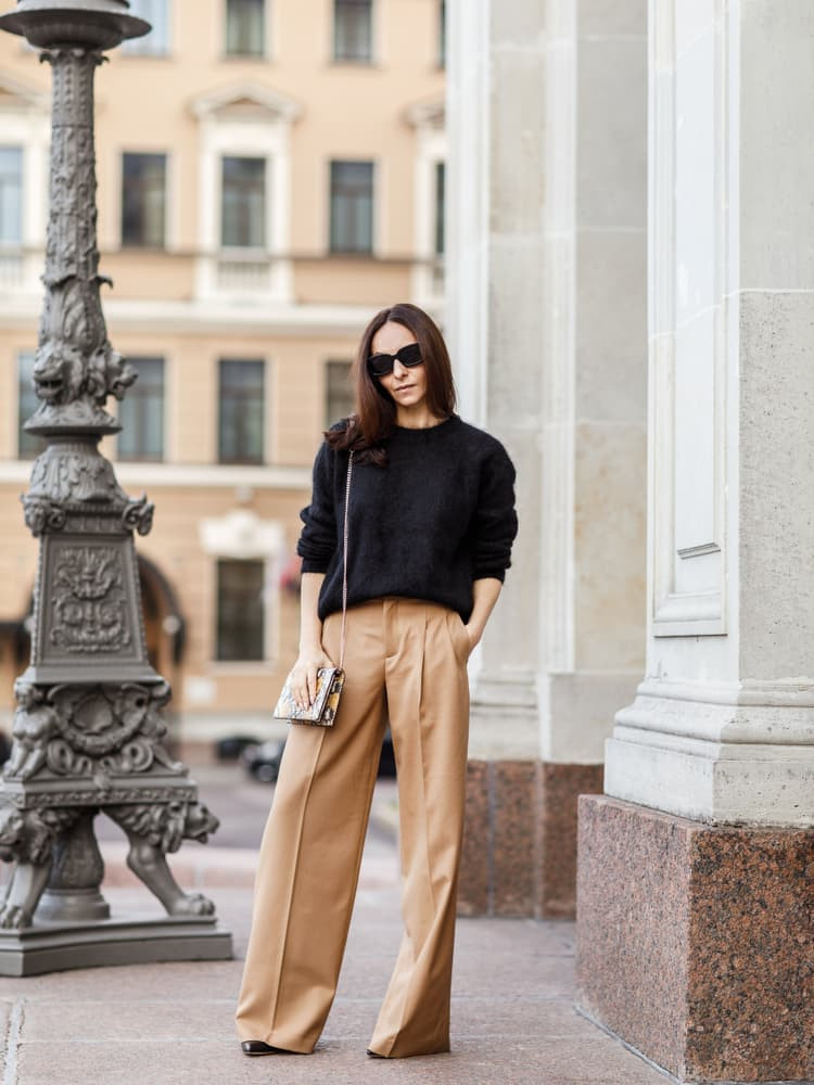 Camel Trousers and Fluffy Sweater for Smart Casual Appeal Camel Trousers and Fluffy Sweater for Smart Casual Appeal — Wide Leg Pants Outfits 2027