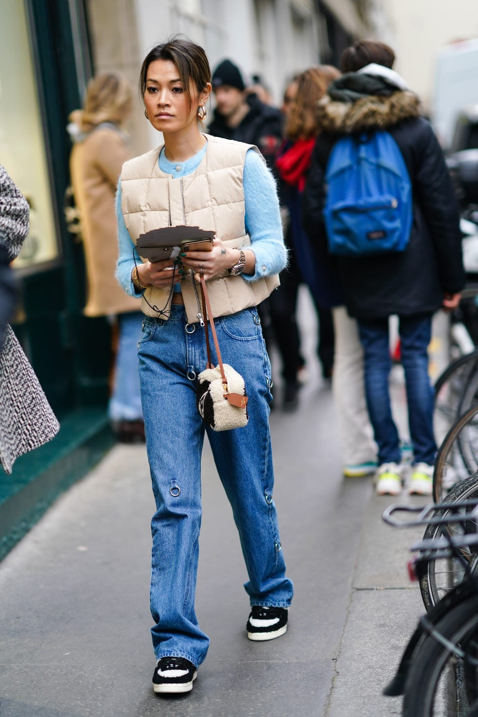 Modern Mix: Beige Vest with Fuzzy Knit Top and Platform Sneakers Modern Mix: Beige Vest with Fuzzy Knit Top and Platform Sneakers — Puffer Vest Outfits 2027