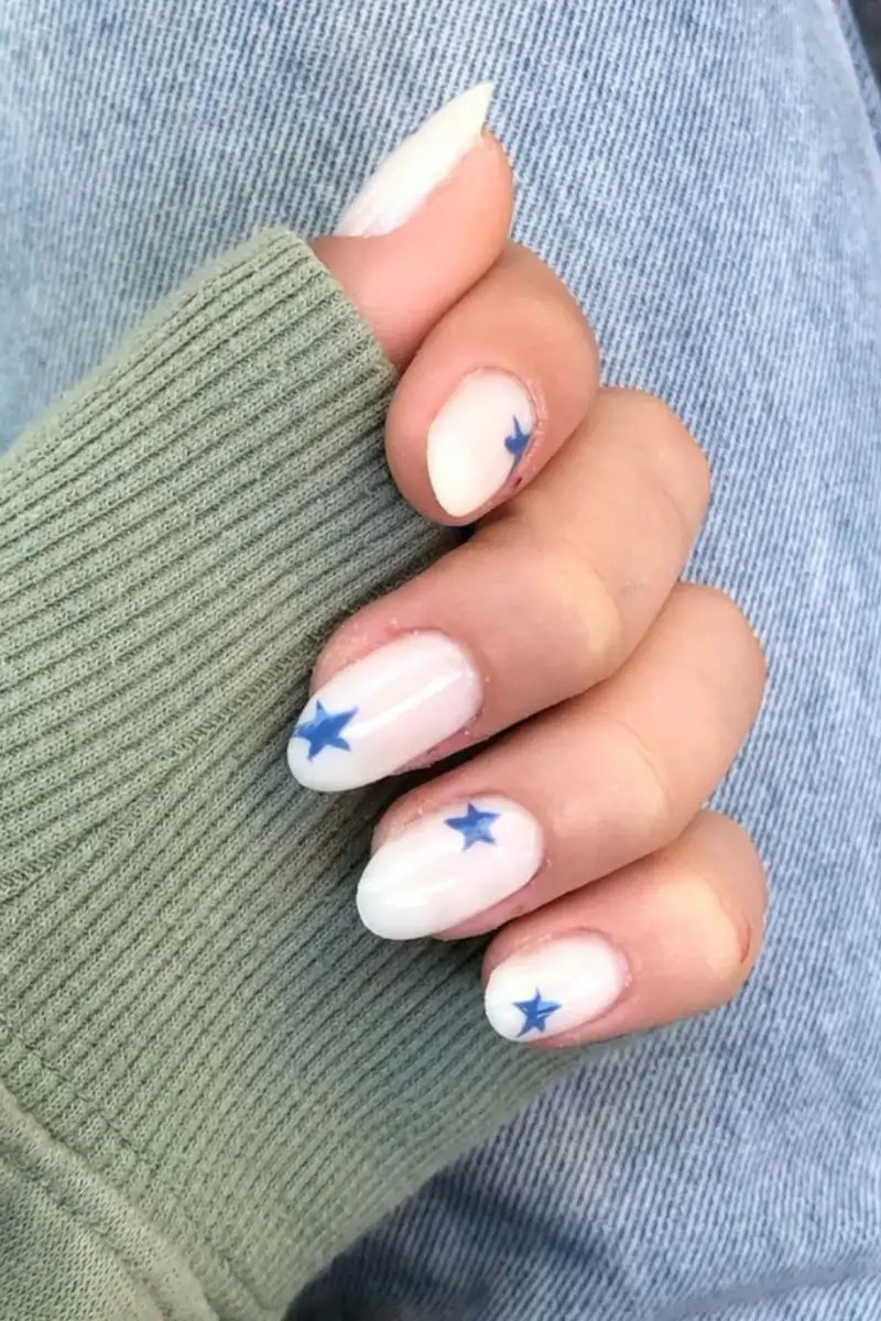 Blue Star Decals Medium Oval Nails — Nails 2027 for Teens