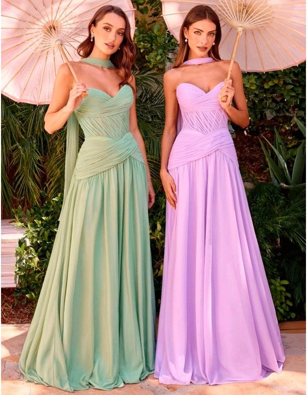 Mint Green and Lavender Gowns with Draped Bodices Mint Green and Lavender Gowns with Draped Bodices — Wedding Guest Outfits 2027