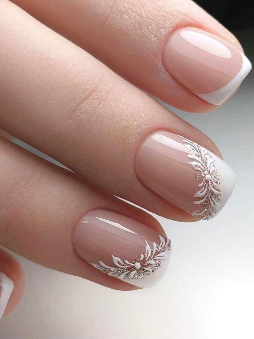 Glossy With Matte Raised Art Visual Idea — Short Wedding Nails 2027