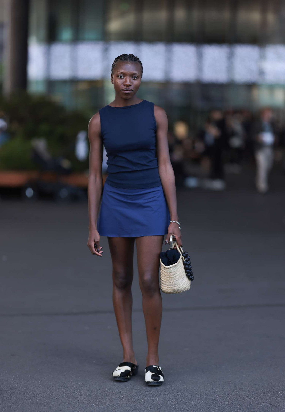 Navy Skort with Sleeveless Top and Straw Bag Navy Skort with Sleeveless Top and Straw Bag — Skort Outfits 2027