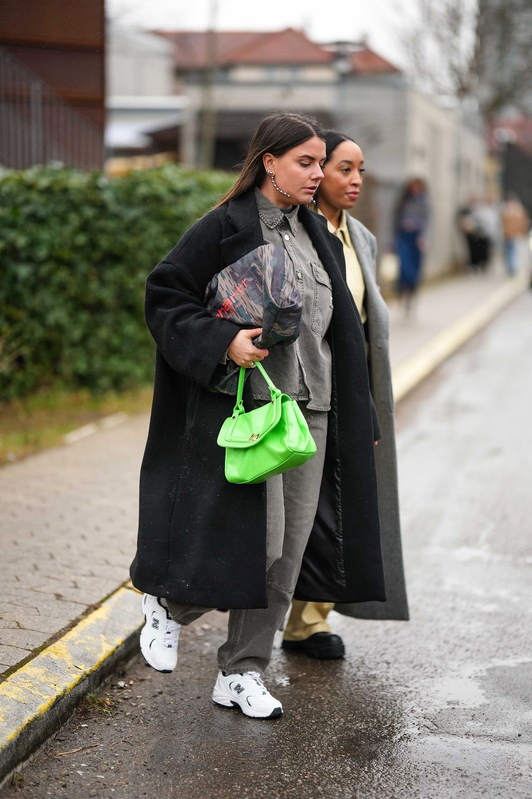 Oversized Black Coat with Neon Green Accent Oversized Black Coat with Neon Green Accent — New Balance Outfits 2027