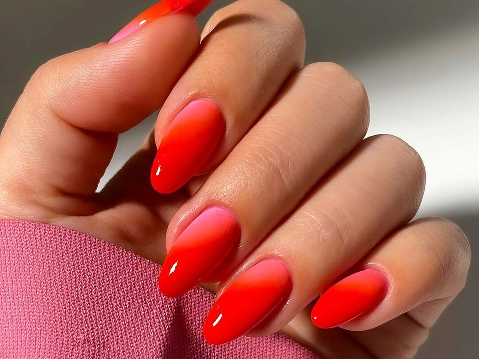 Red to Pink Ombre Medium Almond Nails — Nail Shapes 2027