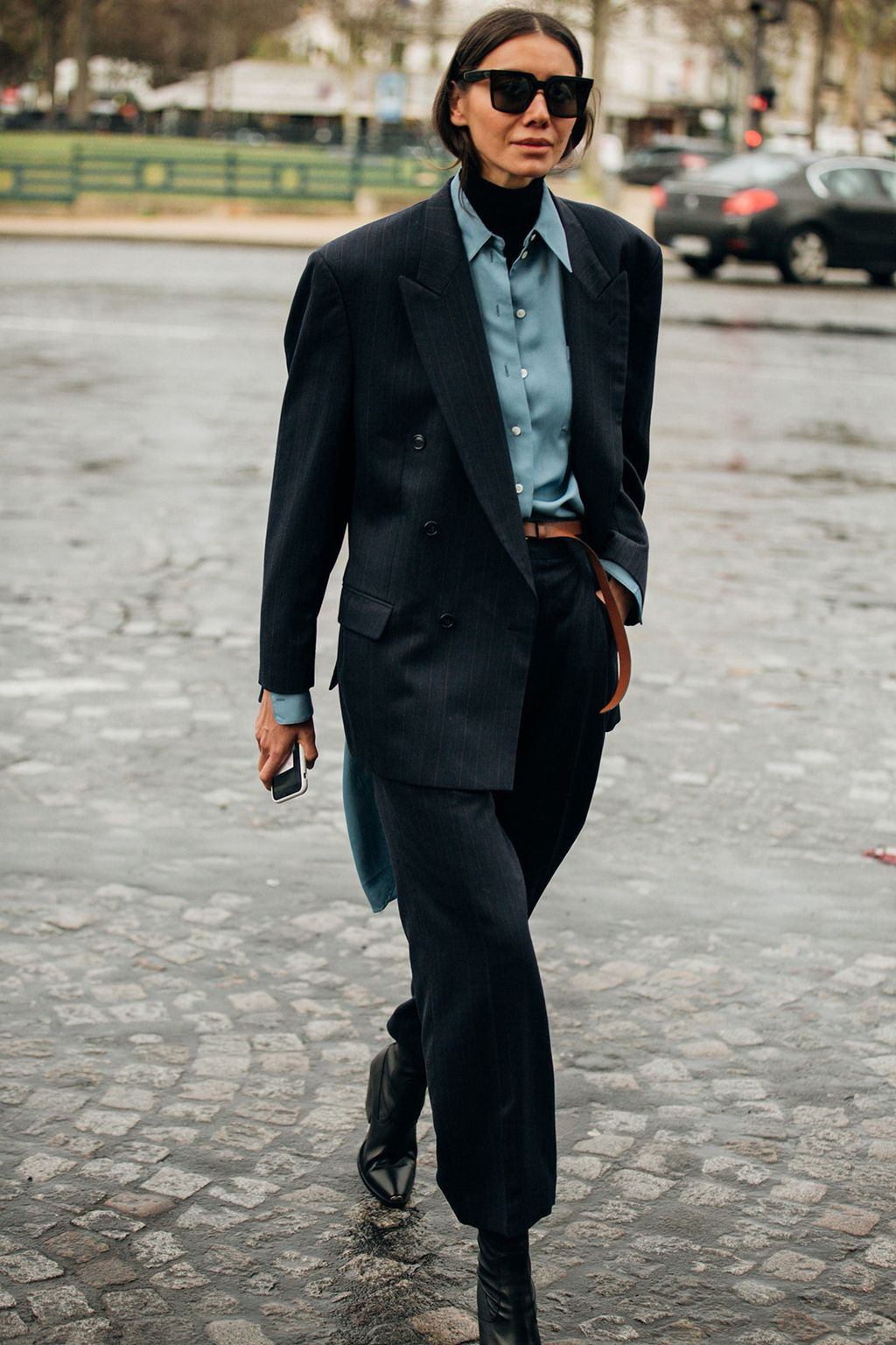 Business Casual Black Turtleneck with Pinstripe Blazer and Wide-Leg Trousers Business Casual Black Turtleneck with Pinstripe Blazer and Wide-Leg Trousers — Turtleneck Sweater Outfits 2027