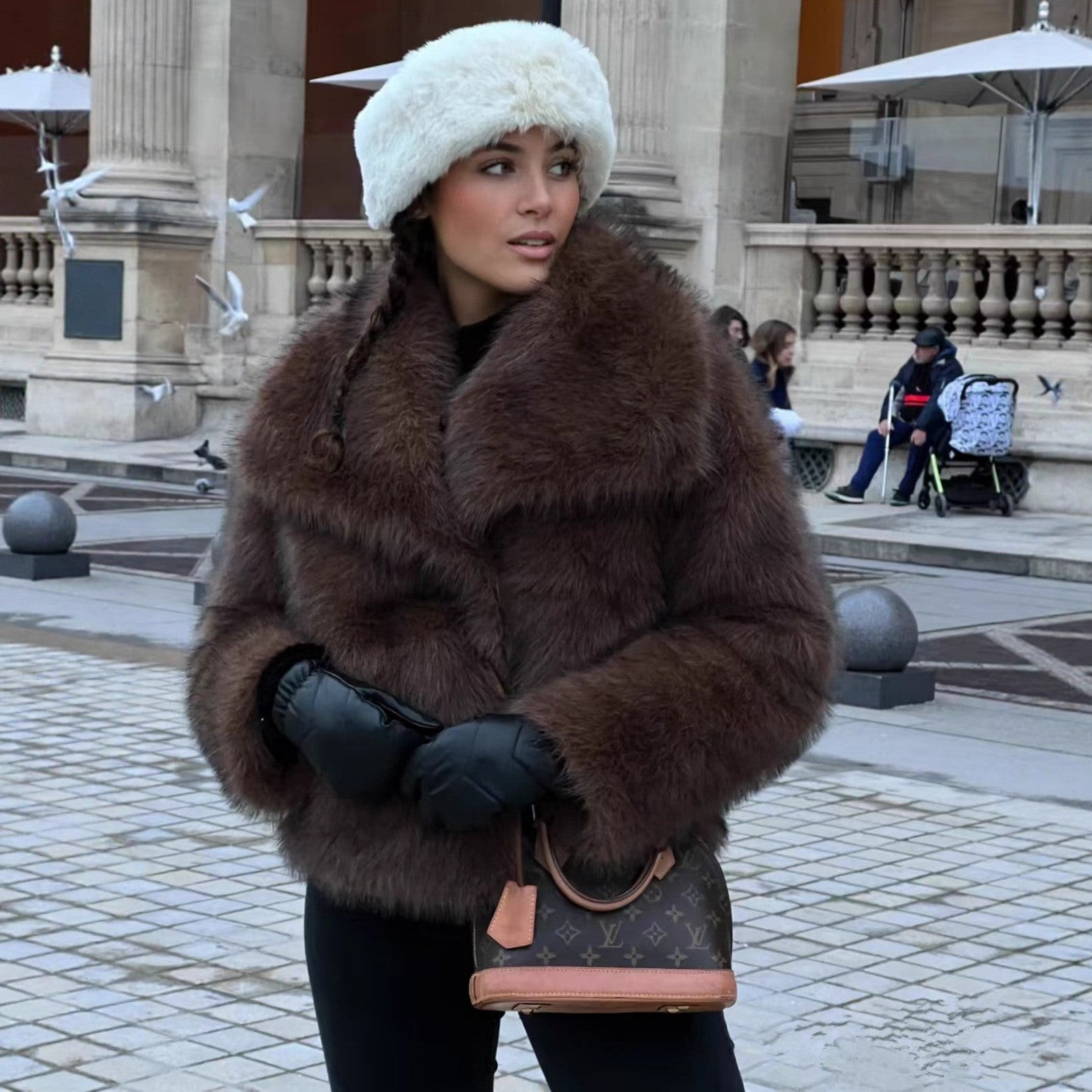 Brown Faux Fur Coat with Fur Hat and Leather Gloves Brown Faux Fur Coat with Fur Hat and Leather Gloves — Faux Fur Outfits 2027