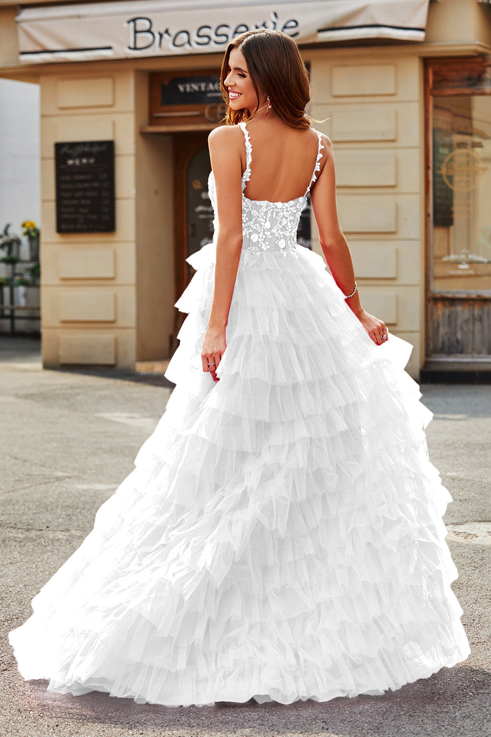 White Lace Tiered Wedding Dress with Spaghetti Straps White Lace Tiered Wedding Dress with Spaghetti Straps — Tiered Dresses 2027