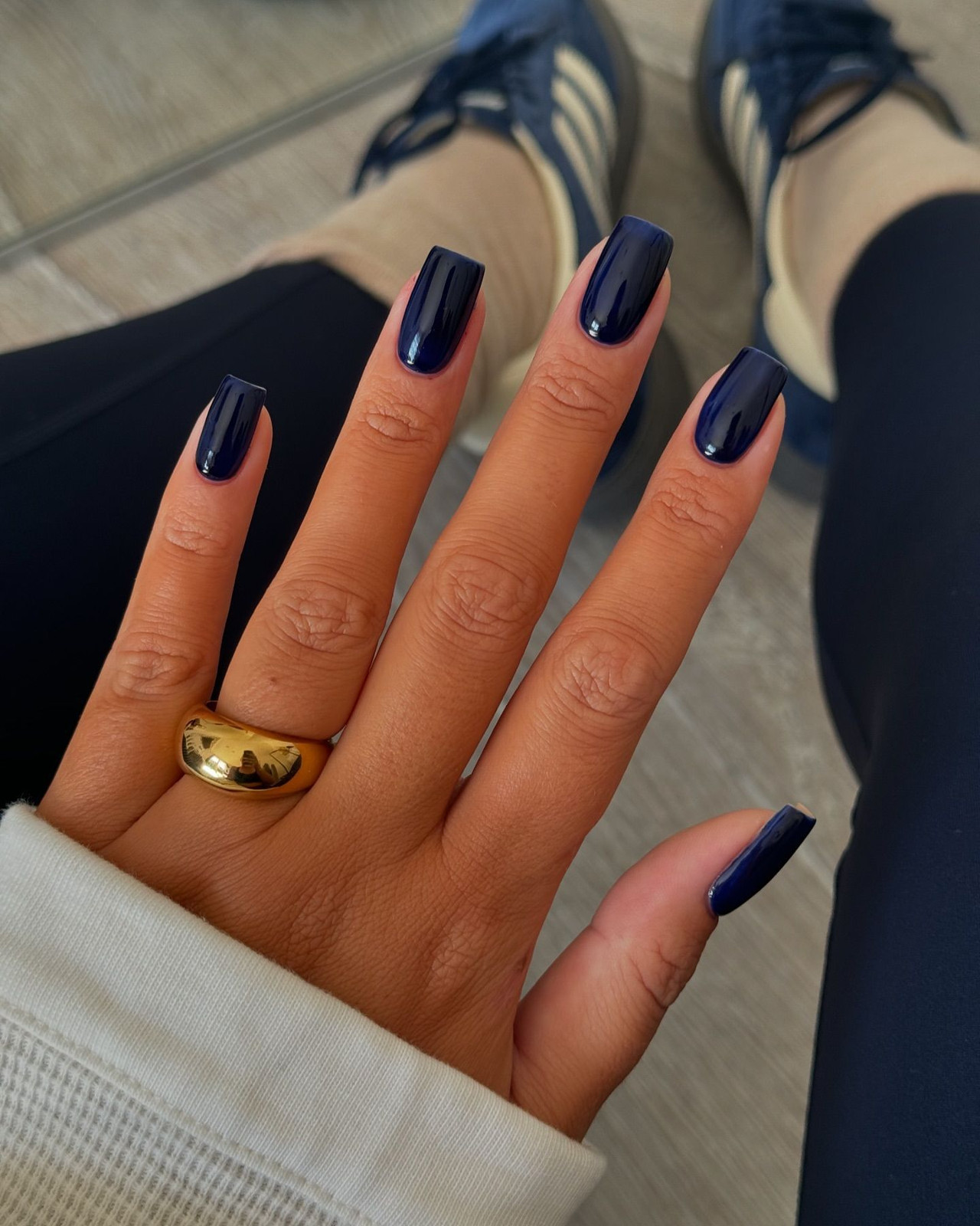 High-Gloss Deep Navy Blue Long Square Nails — Nails 2027 for Brown Skin