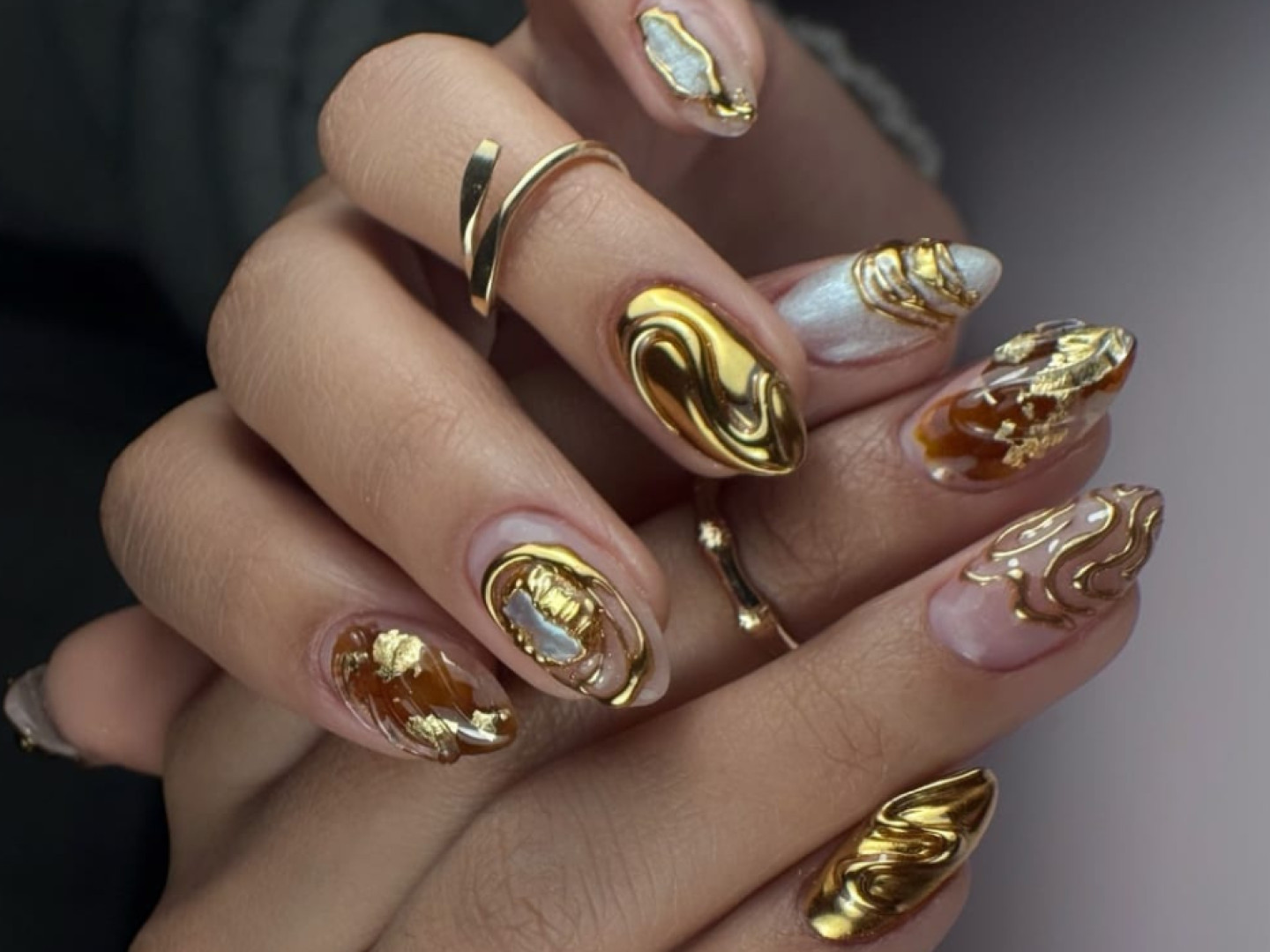 Visual Idea — Abstract Designs Incorporate Gold Foil Visual Idea — Abstract Designs Incorporate Gold Foil — Modest Nails 2027