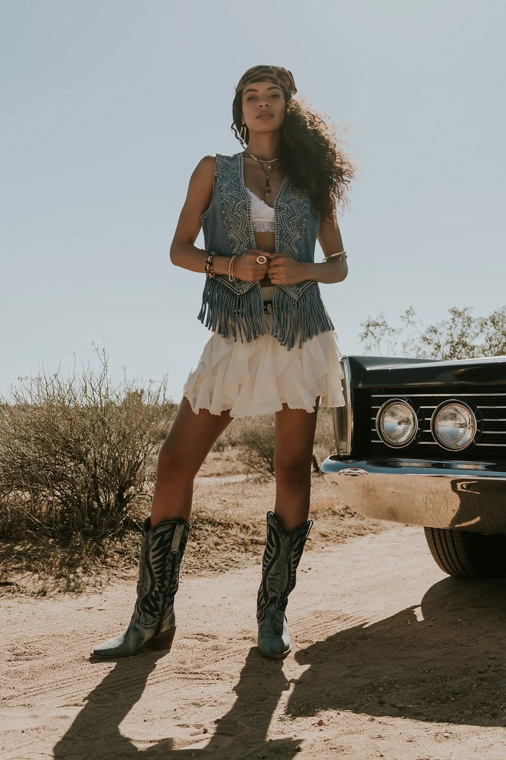 Western Fringe Vest Over a Lace Bralette with a Ruffled Skirt — Scottsdale Outfits 2027