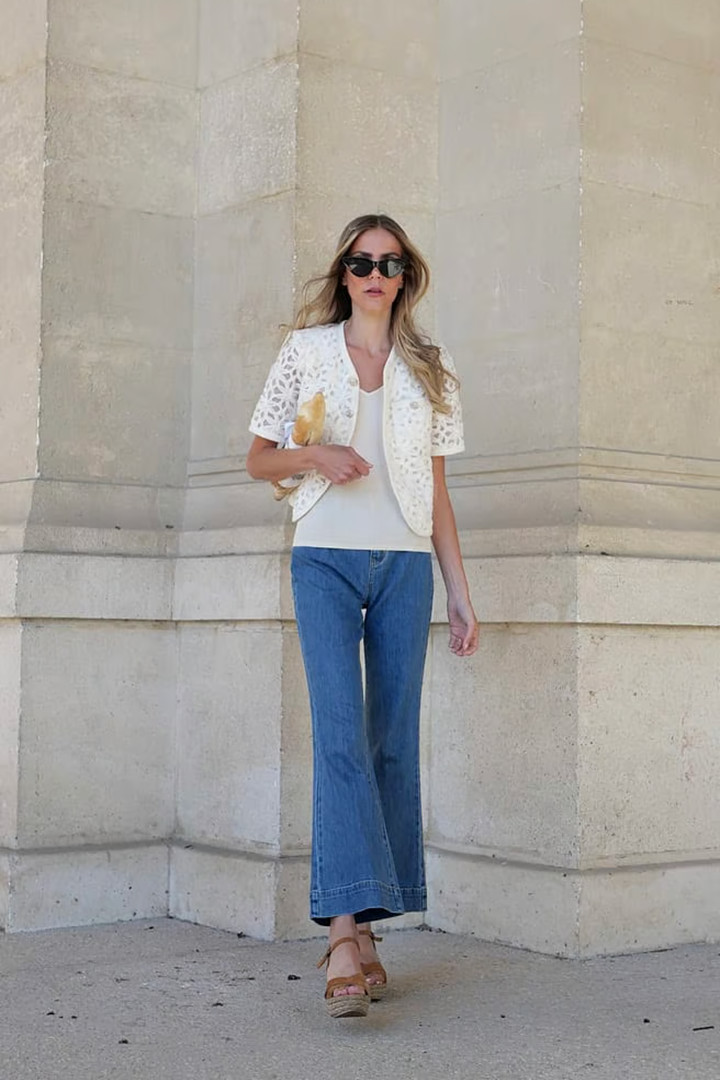 Lace Jacket with Flare Jeans — Casual Teacher Outfits 2027