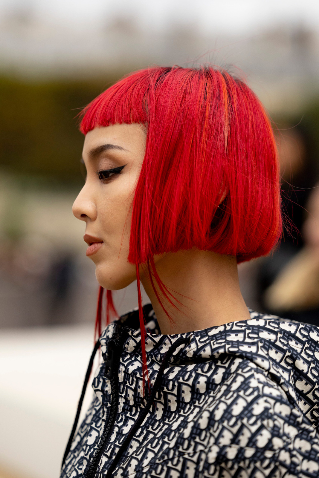 Vibrant Red Bob With Blunt Micro Bangs Vibrant Red Bob With Blunt Micro Bangs — Micro Bangs 2027