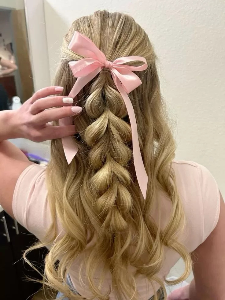 Half-Up Waves with Braid and Bow — Ribbon Hairstyles 2027