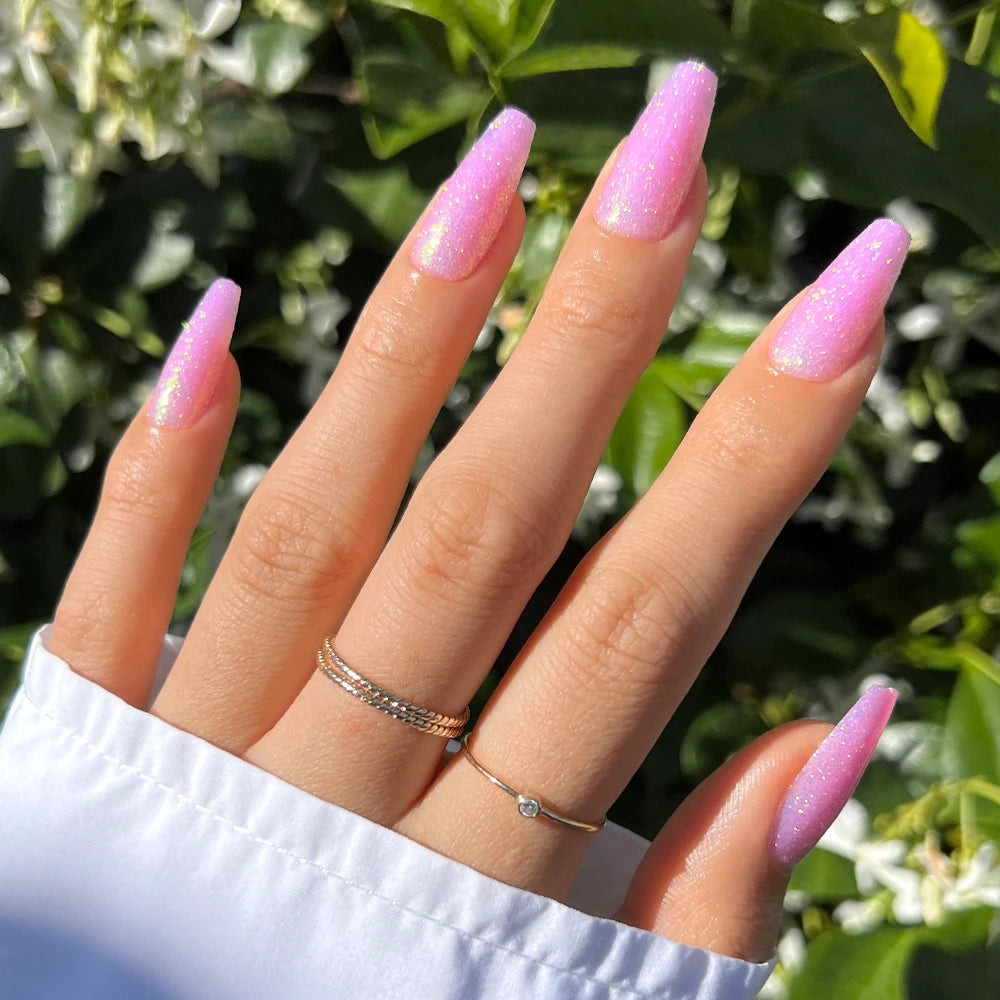 Iridescent Glitter Long Coffins Iridescent Glitter Long Coffins — Spring Press On Nails 2027