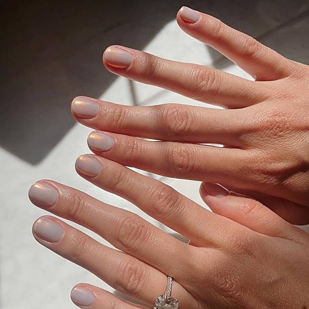 Light Grey Pearlescent Shimmer — Short Wedding Nails 2027