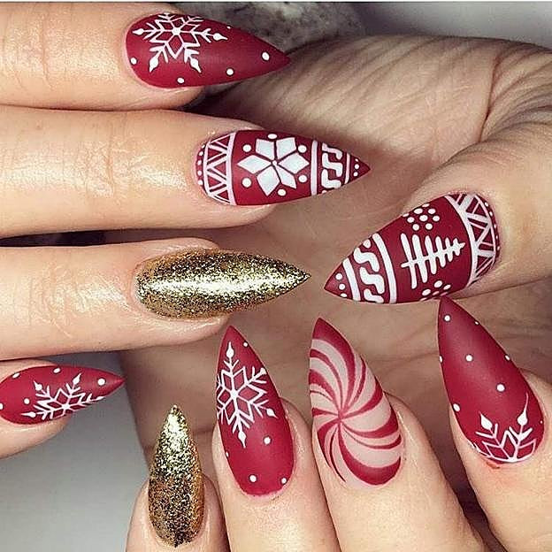 Long Stiletto Burgundy Christmas Motifs Long Stiletto Burgundy Christmas Motifs — Burgundy Christmas Nails 2026