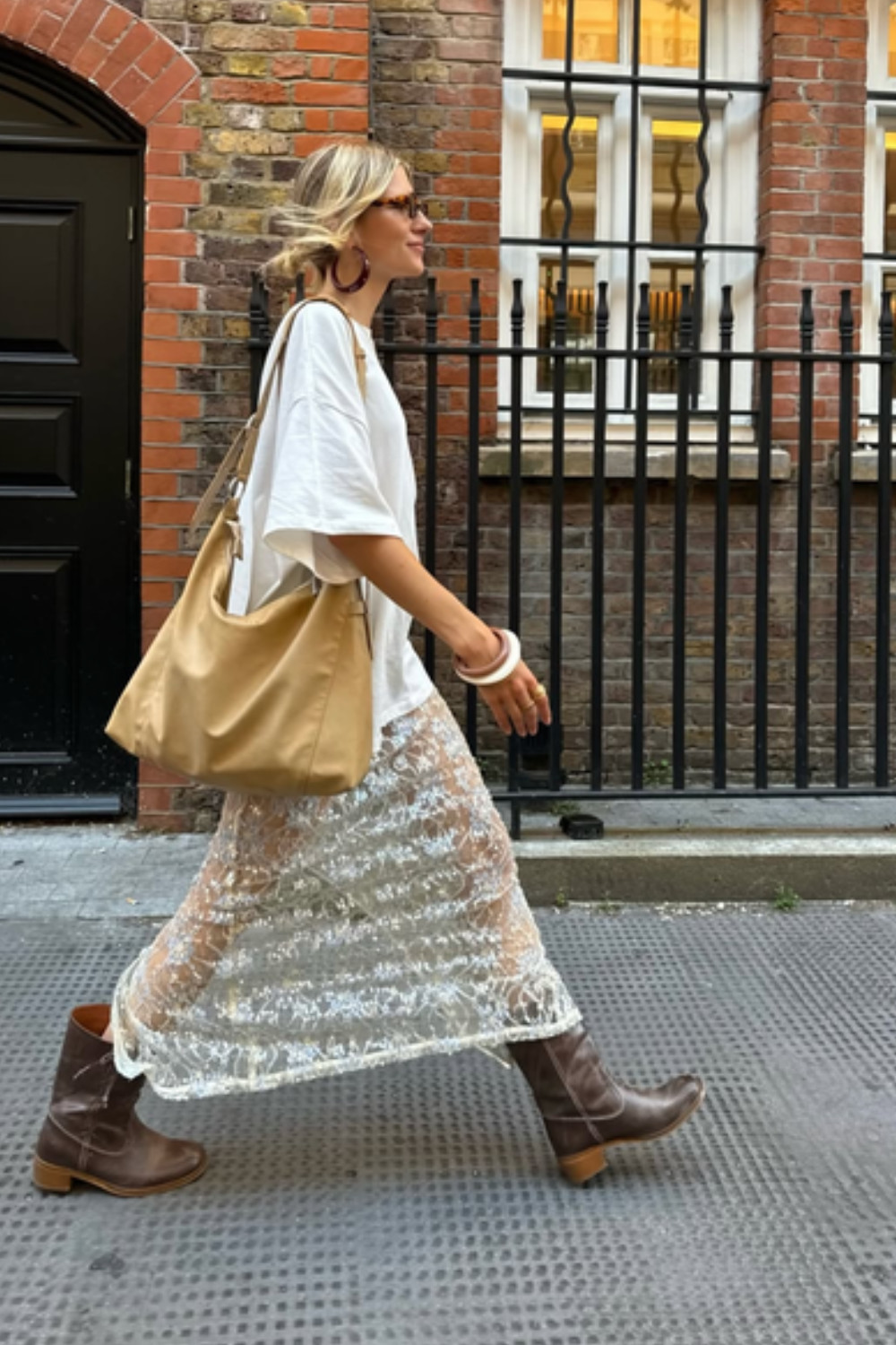 Sheer Elegance: White Lace Maxi Skirt with Oversized Tee — Nice Outfits 2027