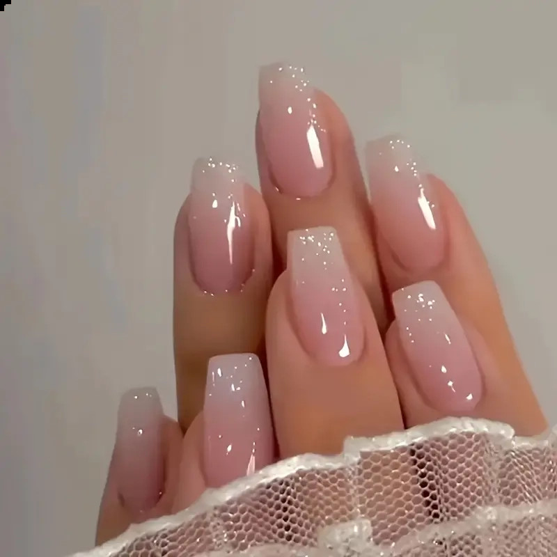 Soft Pink to White Ombre with Glitter Soft Pink to White Ombre with Glitter — Neutral Wedding Nails 2027