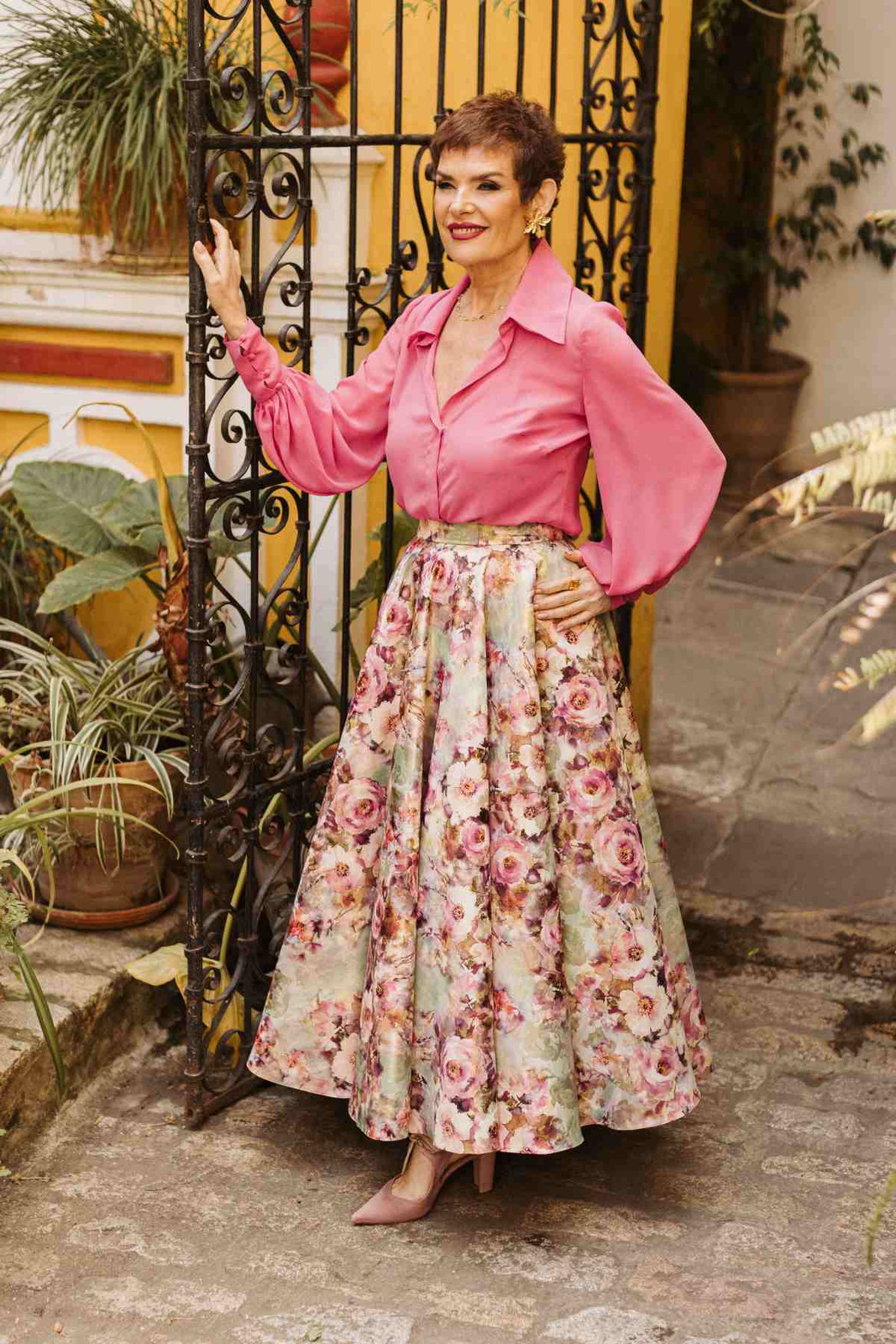 Vibrant Contrast: Pink Blouse and Floral Skirt Vibrant Contrast: Pink Blouse and Floral Skirt — Mothers Day Outfits 2027