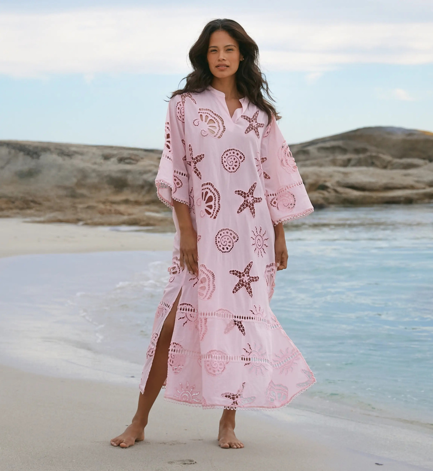 Pink Maxi Dress with Beach-Motif Cut-Outs Pink Maxi Dress with Beach-Motif Cut-Outs — Beach Dresses 2027