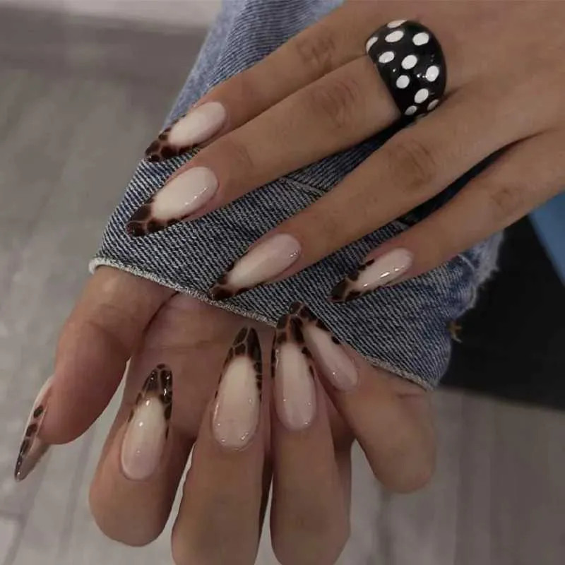 Long Almond Leopard Print French Tips Long Almond Leopard Print French Tips — Leopard Print Nails 2027