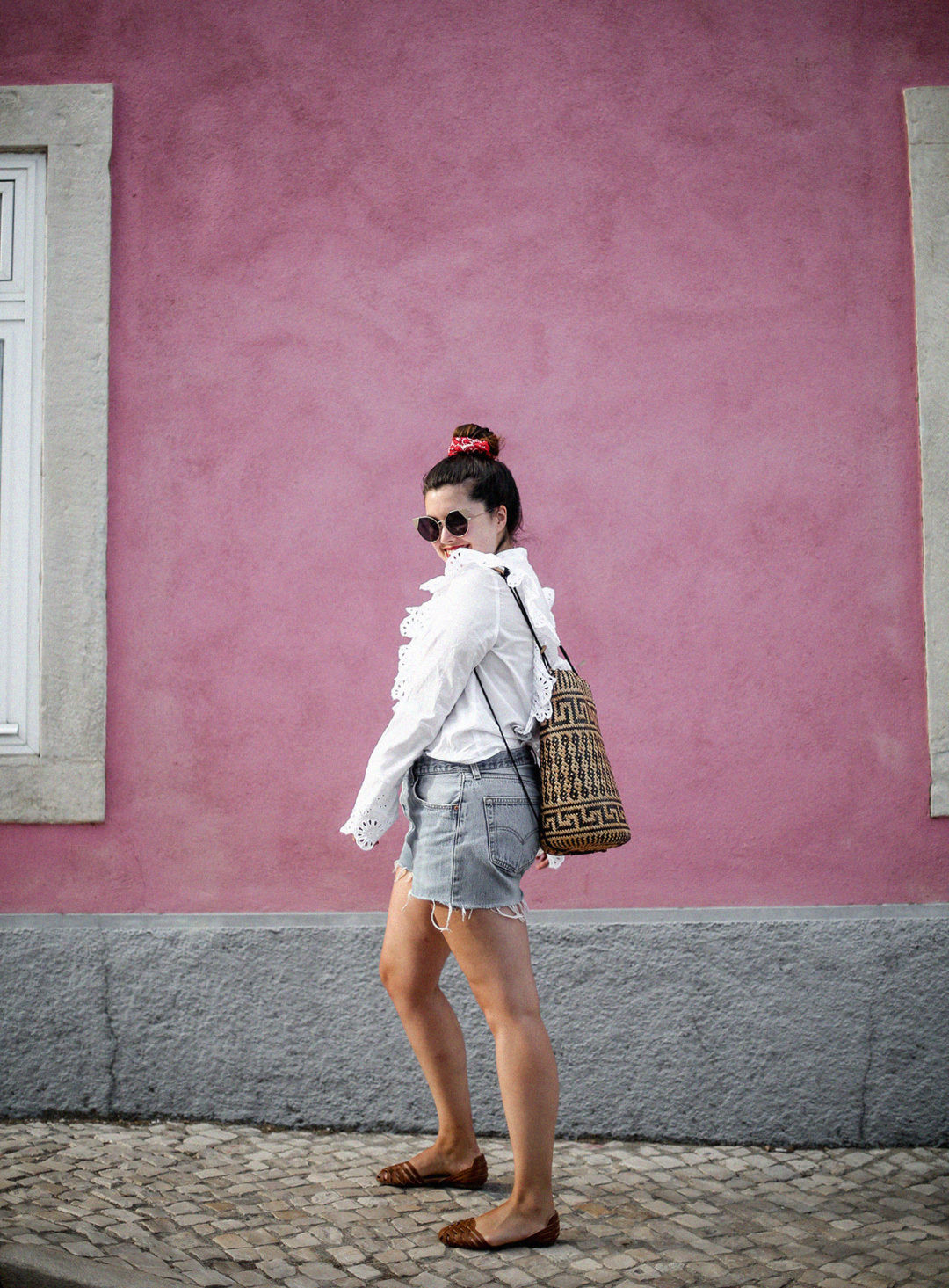 White Ruffled Blouse with Distressed Denim Shorts White Ruffled Blouse with Distressed Denim Shorts — Lisbon Outfits 2027