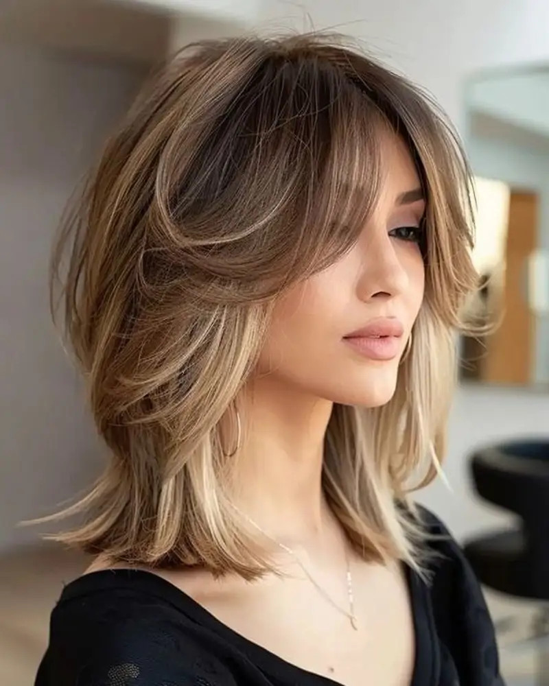 Textured Shag Cut With Caramel Balayage — Caramel Balayage 2027