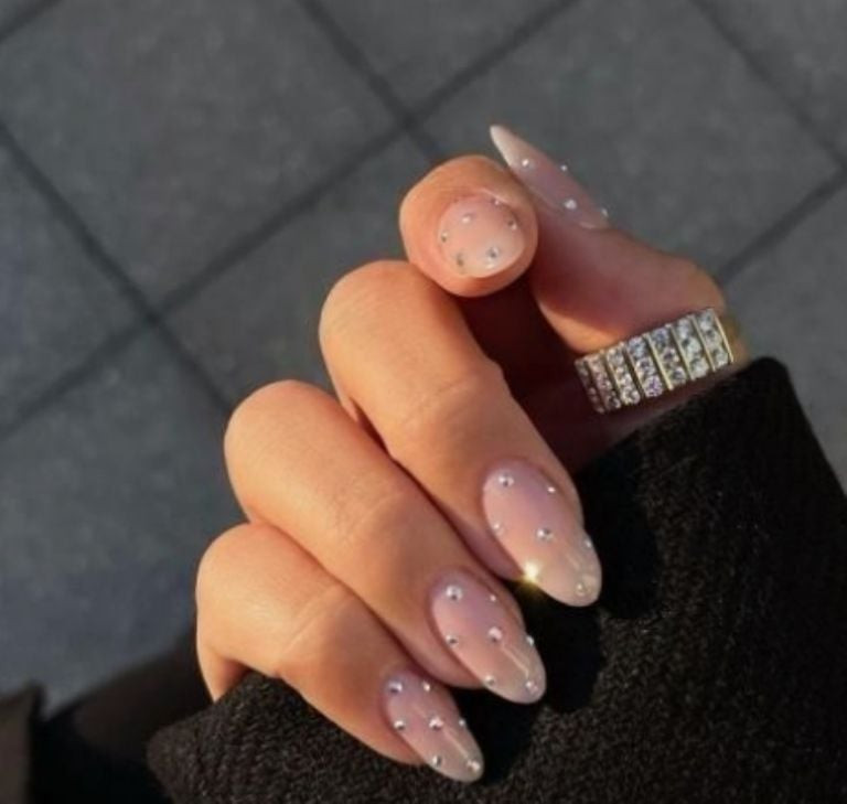 Nude Base with Scattered Crystal Sparkle Nude Base with Scattered Crystal Sparkle — Graduation Nails 2027