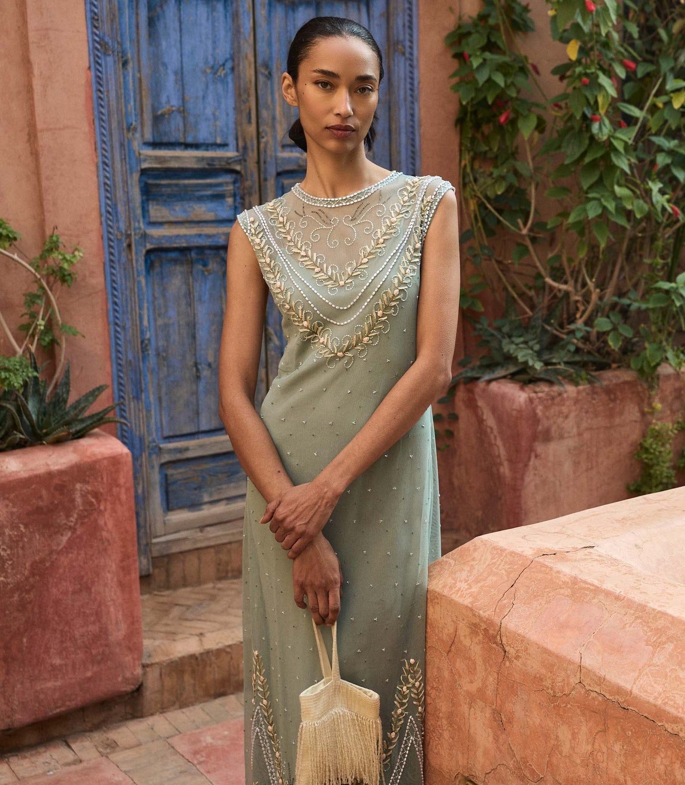 Sage Green Beaded Dress with Intricate Embroidery Sage Green Beaded Dress with Intricate Embroidery — Wedding Guest Outfits Cocktail 2027