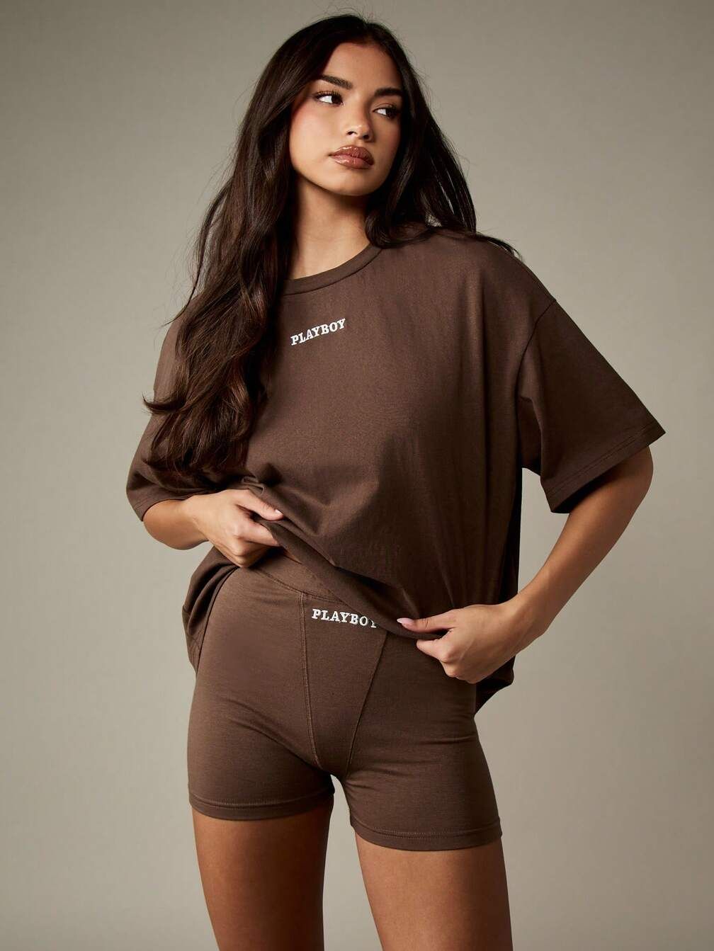 Monochromatic Comfort: Brown Biker Shorts and Tee Set — Biker Shorts Outfits 2027