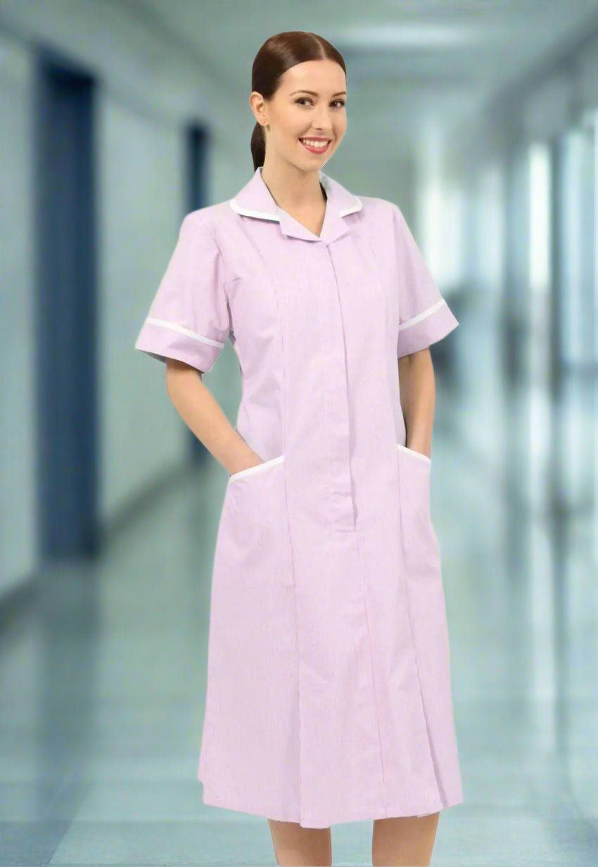 Pink and White Striped A-Line Dress for Workwear — Nurse Outfits 2027