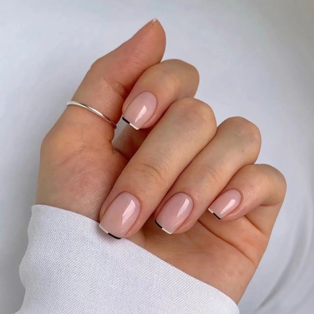 Sheer Nude Black Line French Sheer Nude Black Line French — Short Square Nails 2027