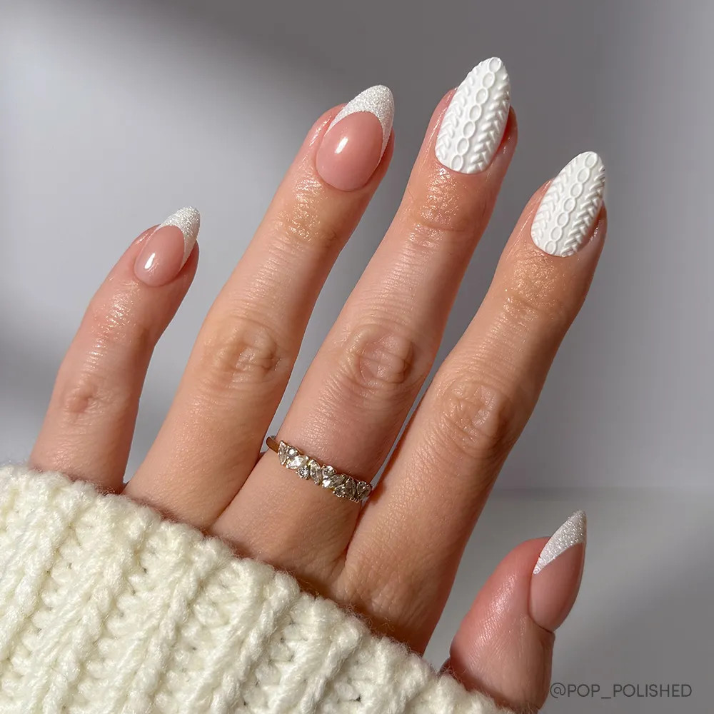 Matte And Glitter Visual Idea Matte And Glitter Visual Idea — Christmas Almond Nails 2026