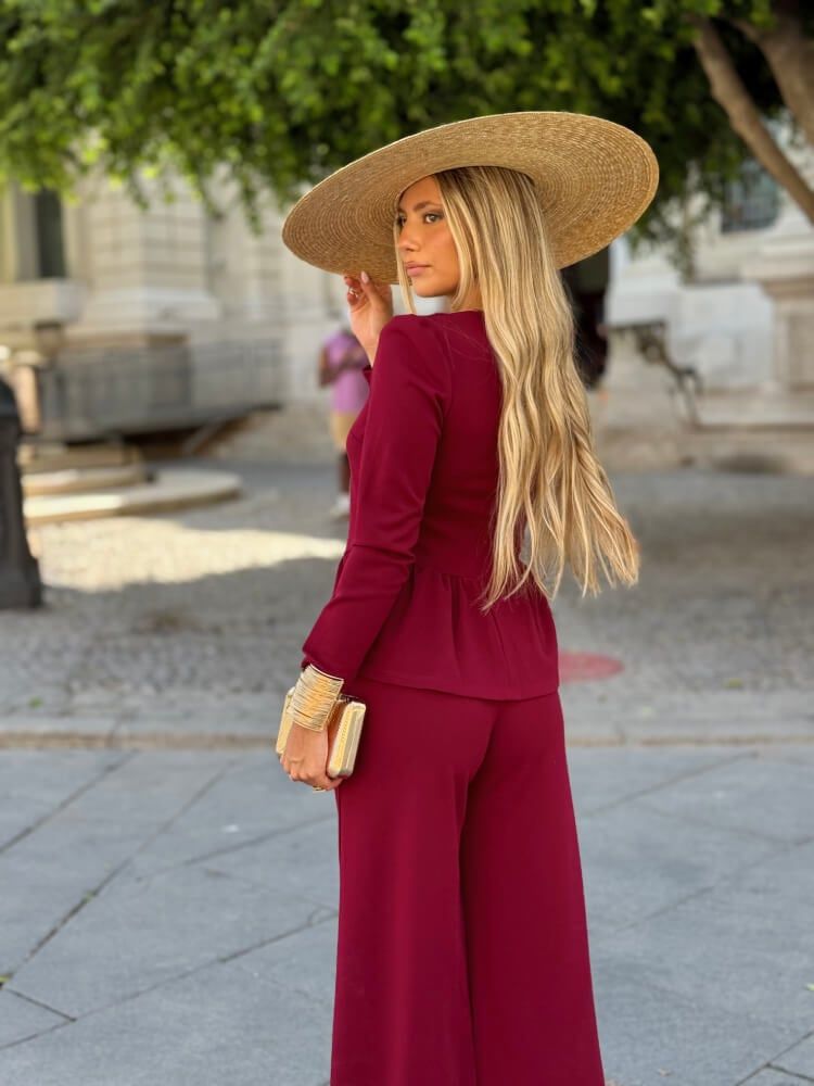Burgundy Peplum Suit for Smart Casual Occasions Burgundy Peplum Suit for Smart Casual Occasions — Red Outfits 2027
