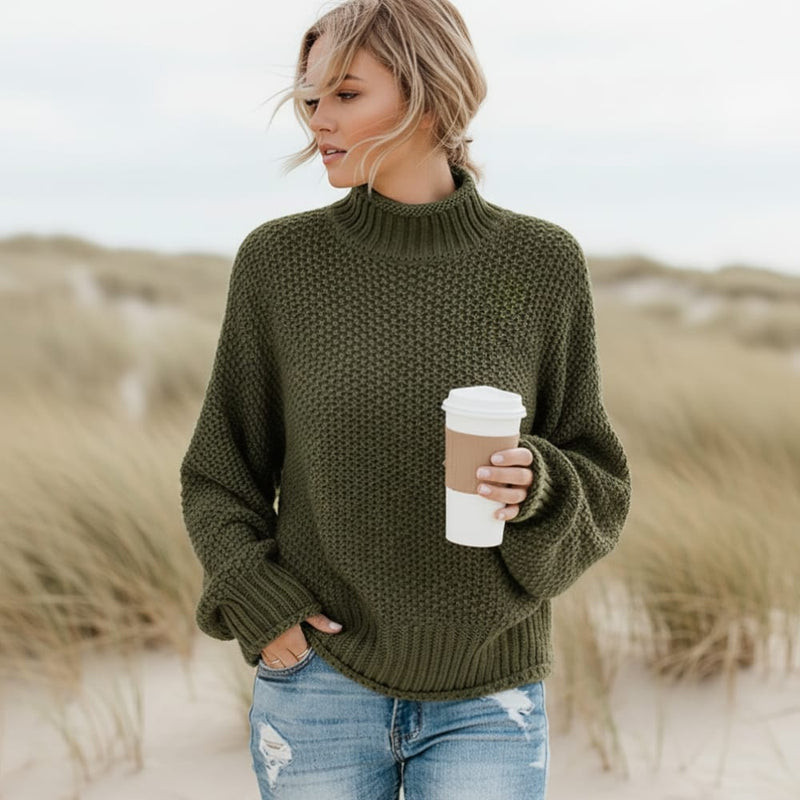 Green Chunky Knit Turtleneck with Distressed Jeans Green Chunky Knit Turtleneck with Distressed Jeans — Turtleneck Sweater Outfits 2027