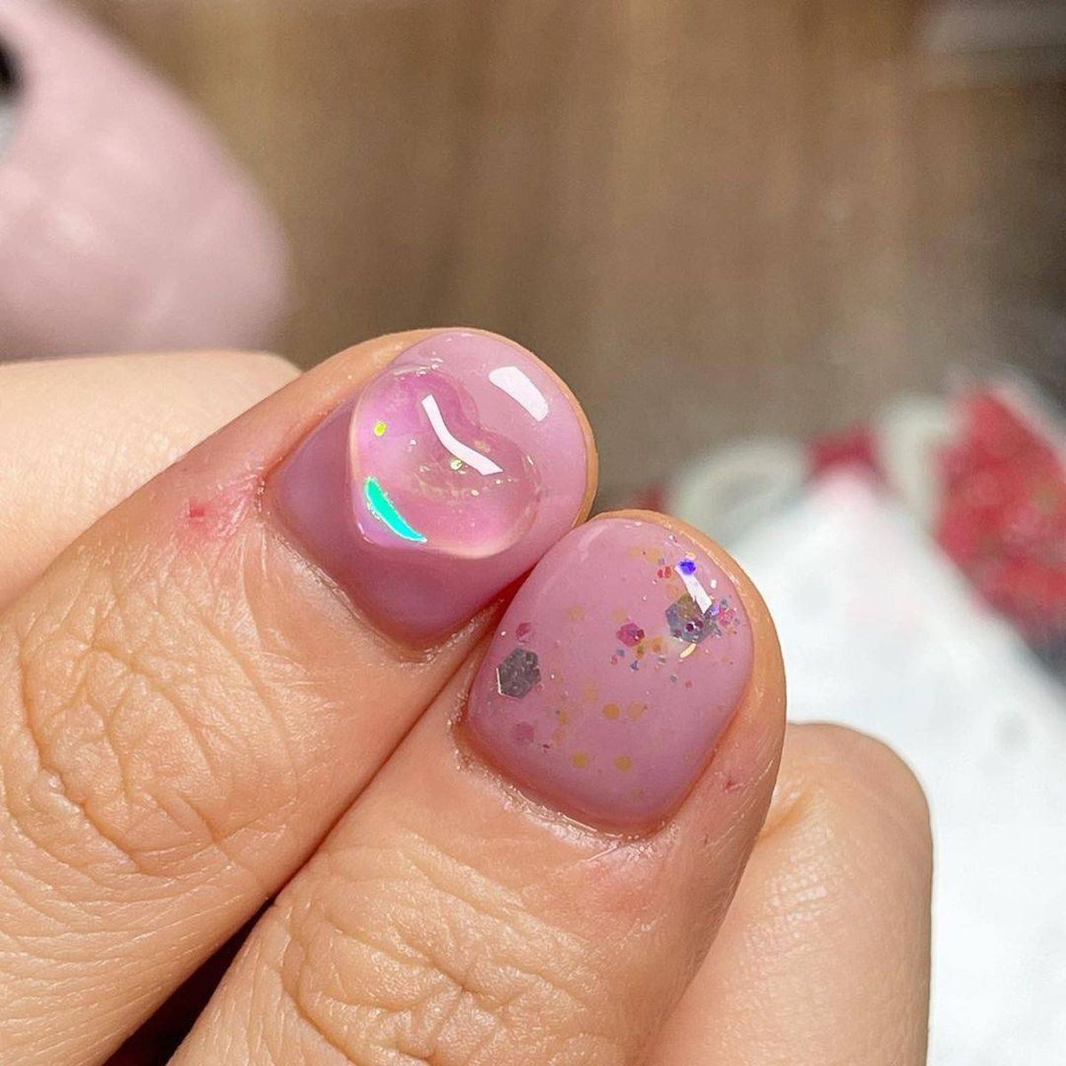 Pale Pink Bubble Glitter Nails Pale Pink Bubble Glitter Nails — Summer Jelly Nails 2027