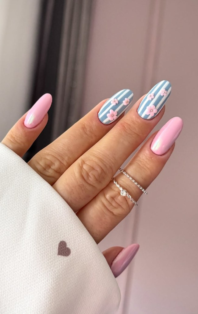 Pastel Mix with 3D Flowers — Prom Almond Nails 2027
